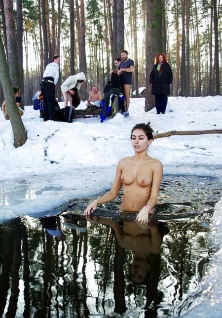 Swimming in an ice hole naked
