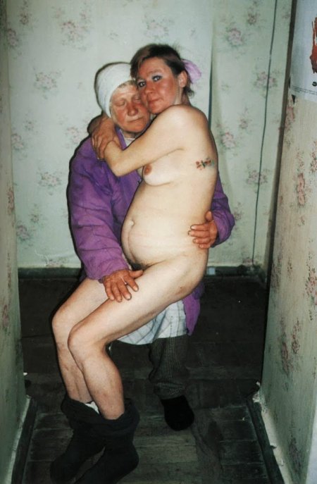Naked homeless old women