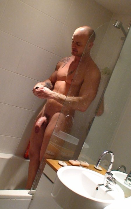 Naked hairy guys in the shower