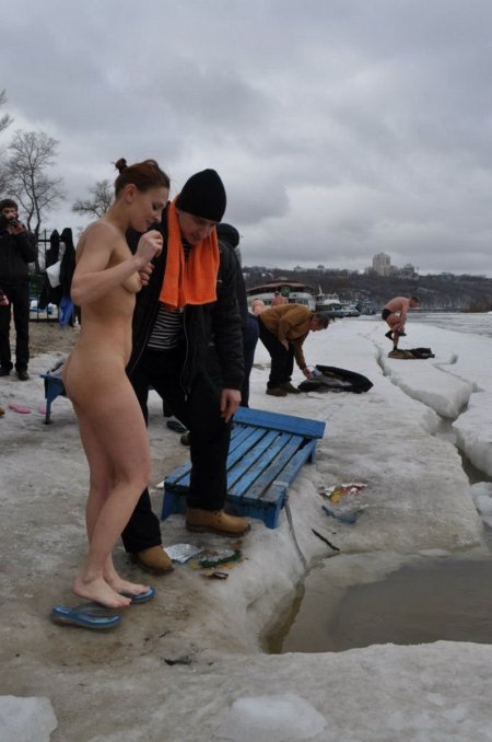 Swimming in an ice hole naked
