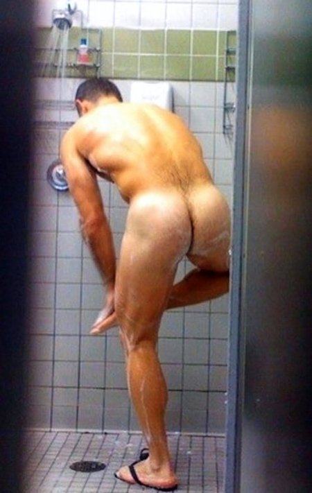 Naked hairy guy in the shower