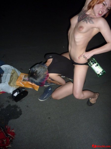 Drunk naked women on the street