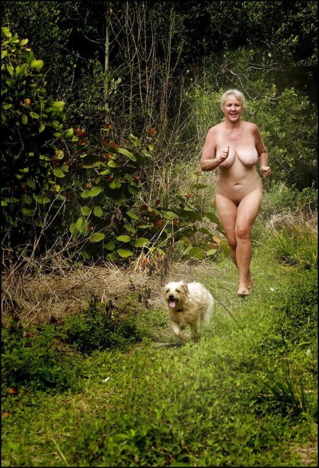 Naked old women in nature