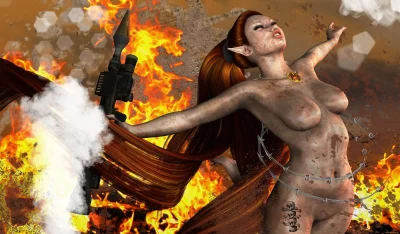 Женщина голая возле камина