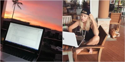 С ноутбуком на пляже