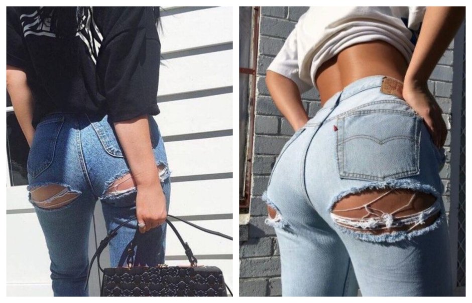 Джинсы с порванной ягодицей