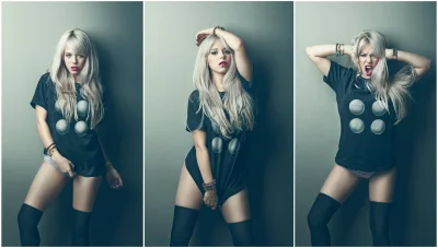 Блондинка в майке грудь