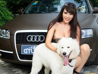 Девушка с собакой в авто