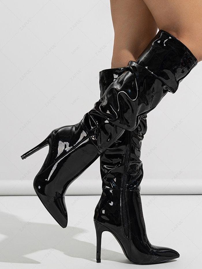 Женские сапоги до колена из лакированной кожи