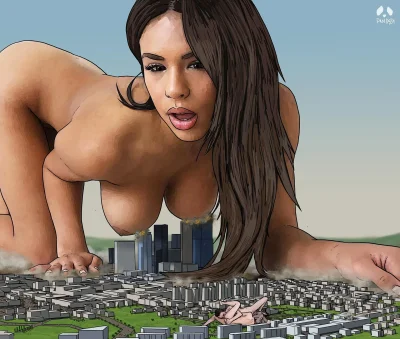 Гигантская девушка ломает город