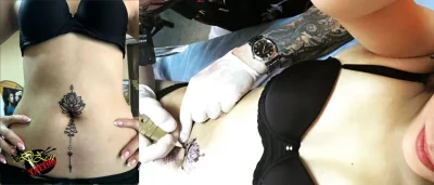 Тату на животе для девушек на шраме