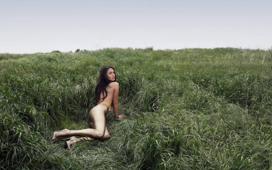 Девушка голышом в траве