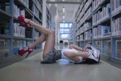 Красивая девушка в библиотеке