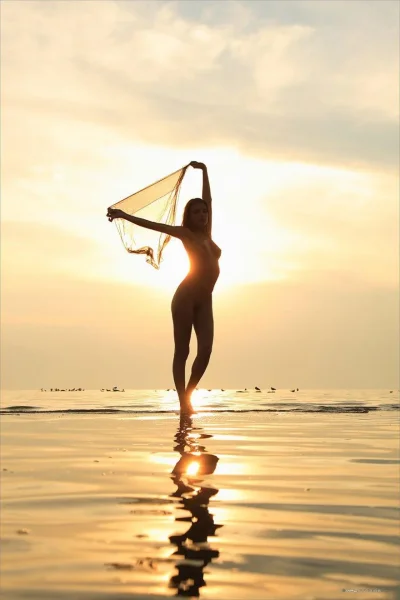 Голая девушка на закате