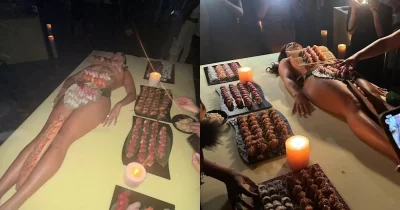 Суши на голой женщине