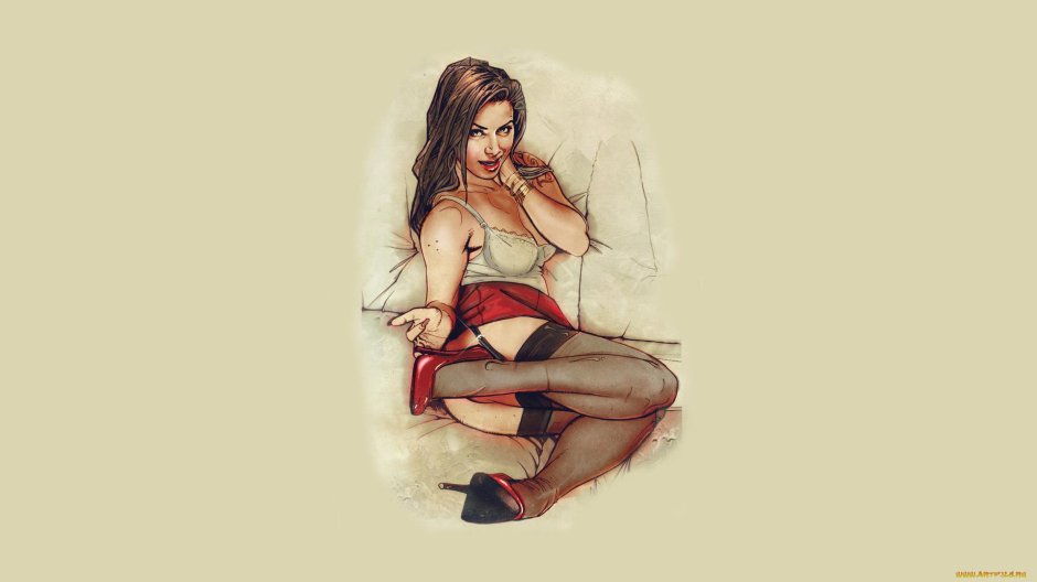 Рисованные девушки в чулках