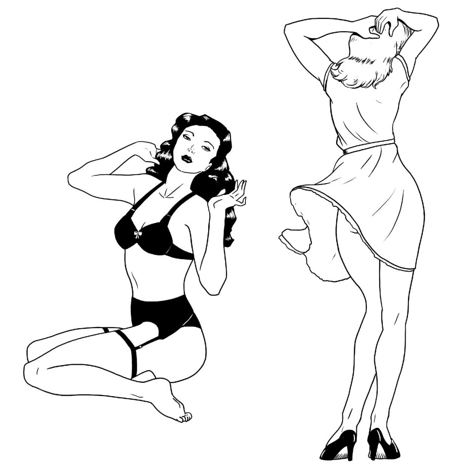 Контурные рисунки девушек