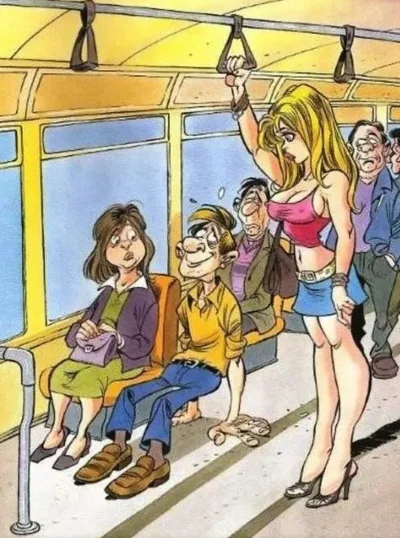 Карикатура девочка в автобусе