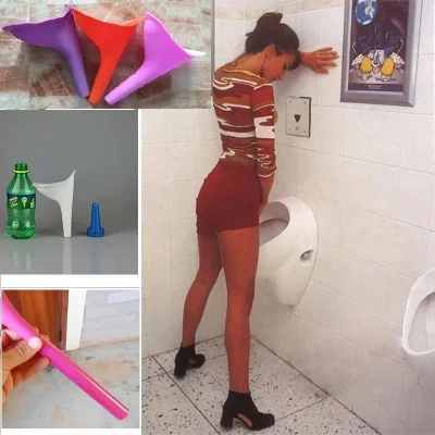 Девушка писает в писсуар