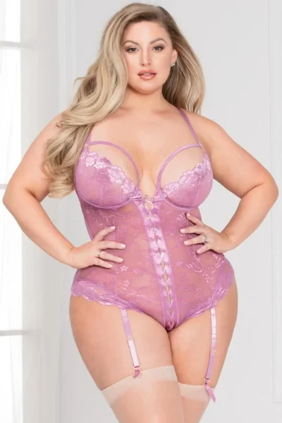 Plus size lace mesh teddy