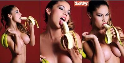 Женщина голая ест банан
