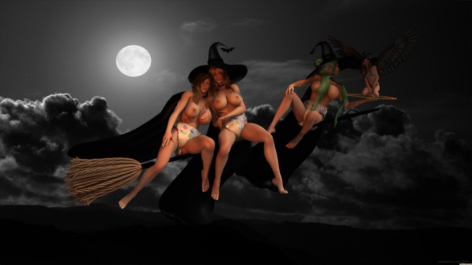 Голая ведьма на метле