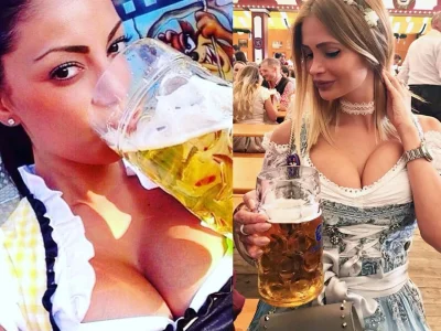 Девушки с октоберфеста с пивом