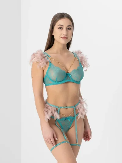 Комплект эротического белья кружевной с перьями