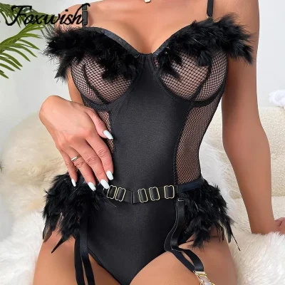 Комплект нижнего белья с перьями сексуальное