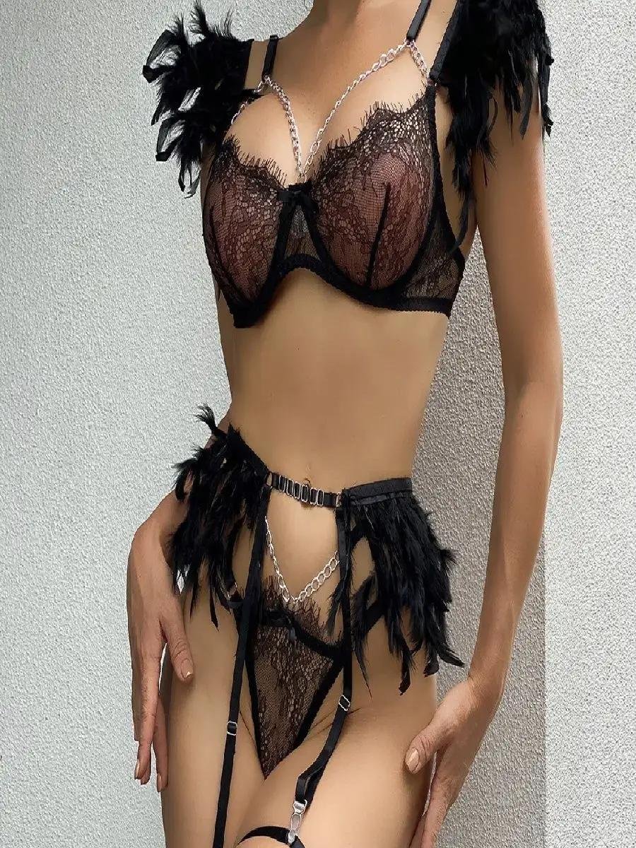 Комплект нижнего белья с перьями сексуальное