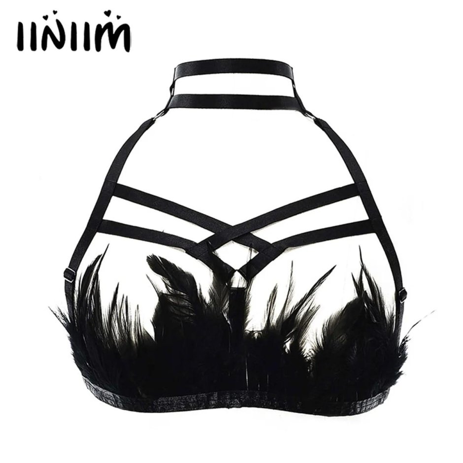 Лифчик из перьев черный