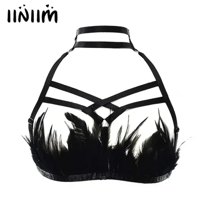 Лифчик из перьев черный