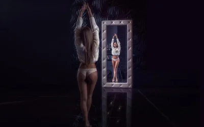 Красивое отражение в зеркале тело девушки ню обои