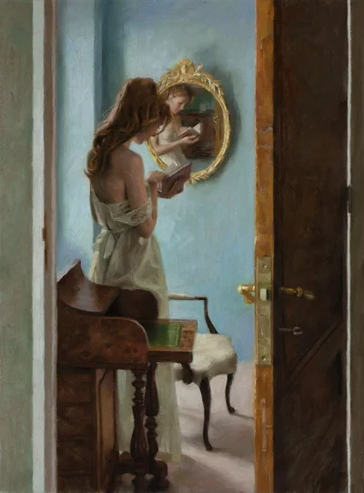 Девушка перед зеркалом картина