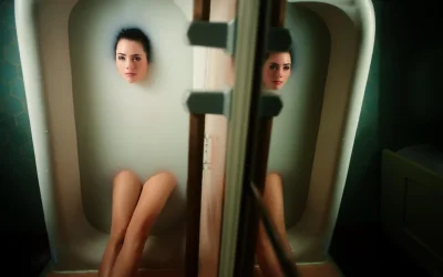 Фотосессия в ванной перед зеркалом