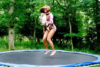 Jumping on a trampoline