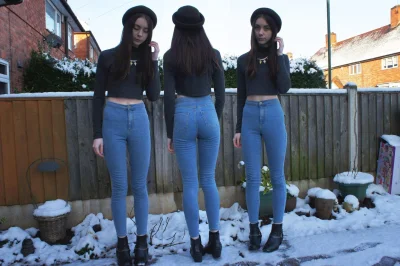 Девушки в джинсах с высокой талией