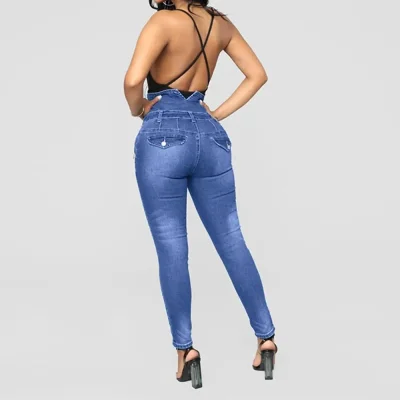 Джинсовый облегающий комбинезон