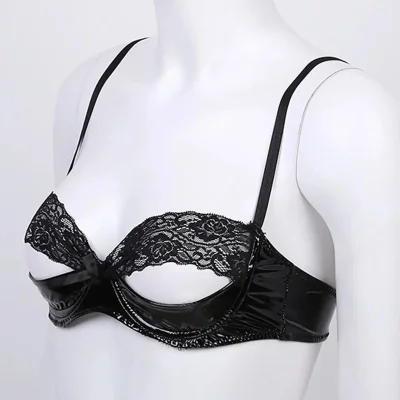 Кожаный бюстгальтер с кружевом