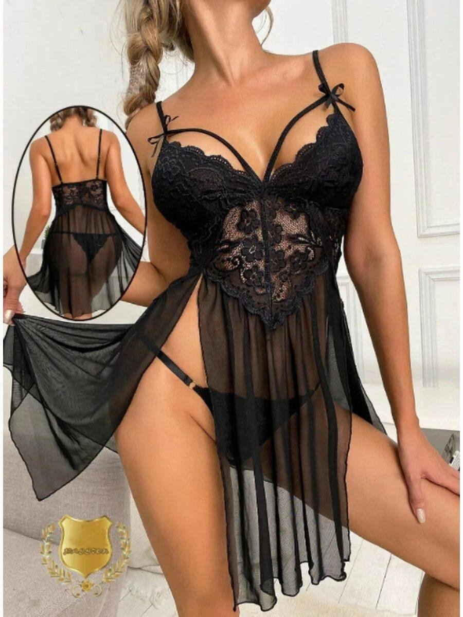 Эротический пеньюар неглиже со стрингами бутик