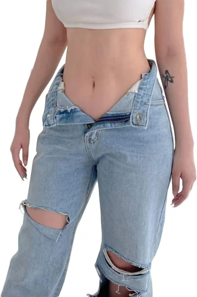 Женские джинсы карго рваные