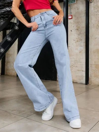 Джинсы трубы женские с высокой посадкой