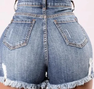 Шорты джинсовые женские с завышенной талией рваные короткие