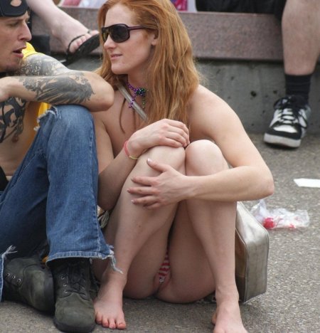Redhead flashing panties