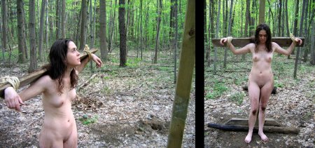 Naked punishment in the forest