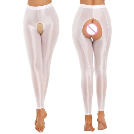 Women's Metallic Shiny Leggings Open Crotch Tights