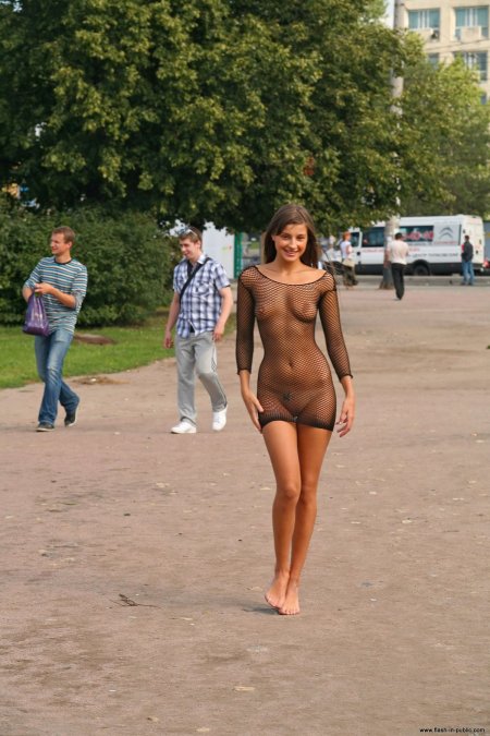 Transparent dress nude on the street