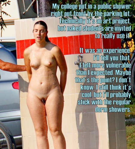 Naked women in beach shower