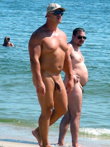 Men on a nudist beach