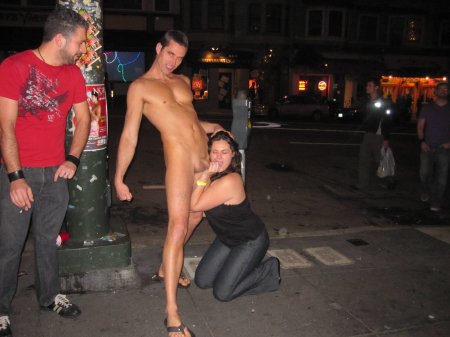 Naked women and men in public